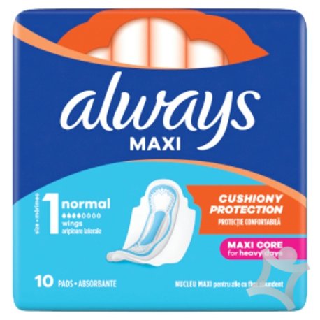Always Maxi Normal Hygienické Vložky (veľkosť 1) S Krídelkami 10 Vložky