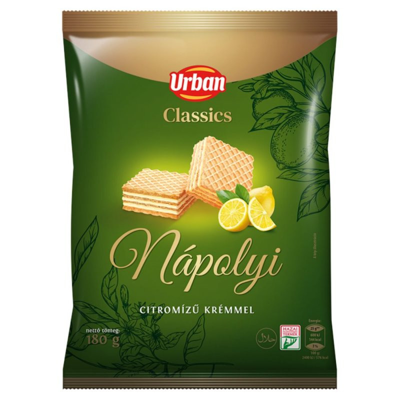 Urban plnené oblátky s príchuťou citrónu 180 g (kartón 12 ks)