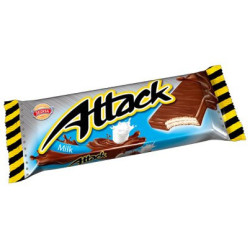 Attack Oblátky s mliečnou krémovou náplňou v mliečno-kakaovej poleve - 30 g (kartón 48 ks)