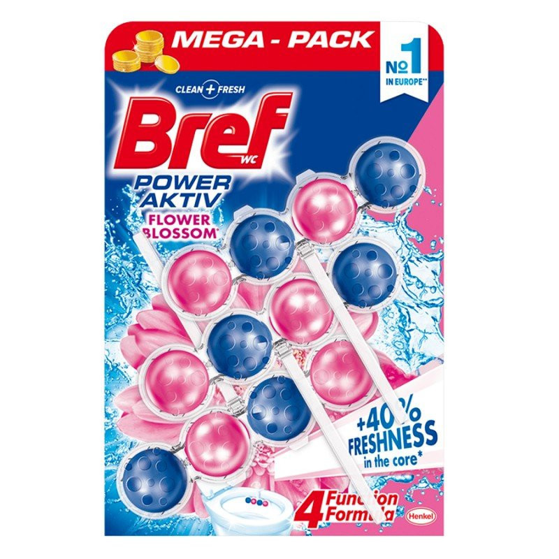 BREF WC blok Power aktiv - Flower 3x50g (kartón 9 ks)