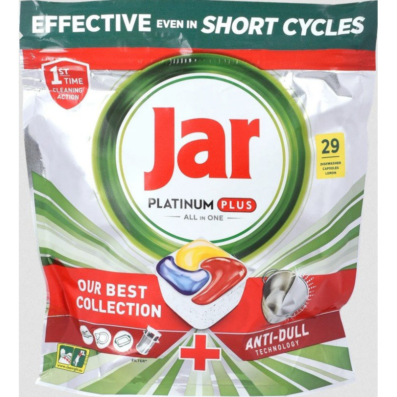 Jar Platinum Plus All In One Kapsuly Do Umývačky Riadu, Citrón, 29 Kaps (kartón 5 ks)