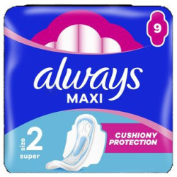Always Maxi Super Hygienické Vložky (veľkosť 2) S Krídelkami 9 Vložky (kartón 16 ks)