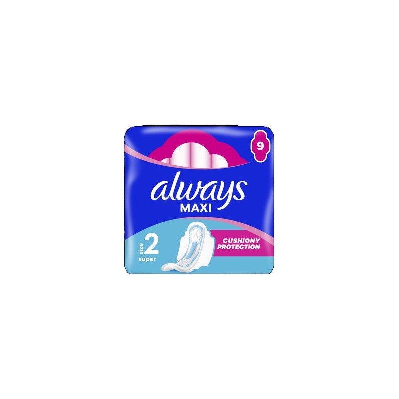 Always Maxi Super Hygienické Vložky (veľkosť 2) S Krídelkami 9 Vložky (kartón 16 ks)