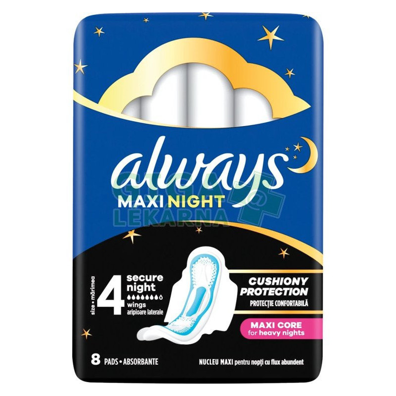 Always Maxi  Night Hygienické Vložky (veľkosť 4) S Krídelkami 8 Vložky (kartón 16 ks)