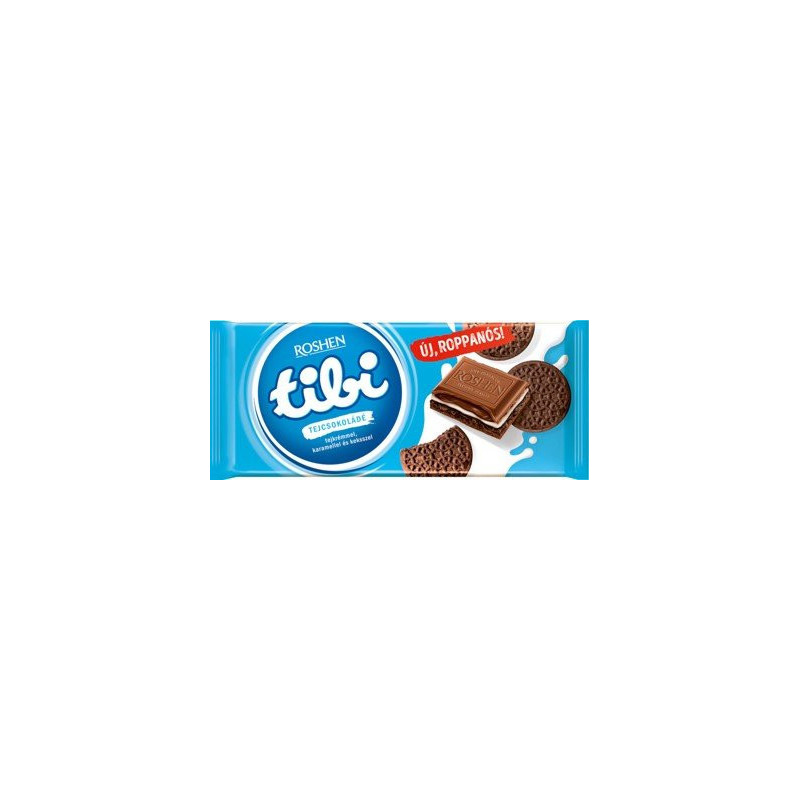 Tibi čokoláda s mliečnym krémom, karamelom a kakaovými sušienkami 90g (kartón 16 ks)