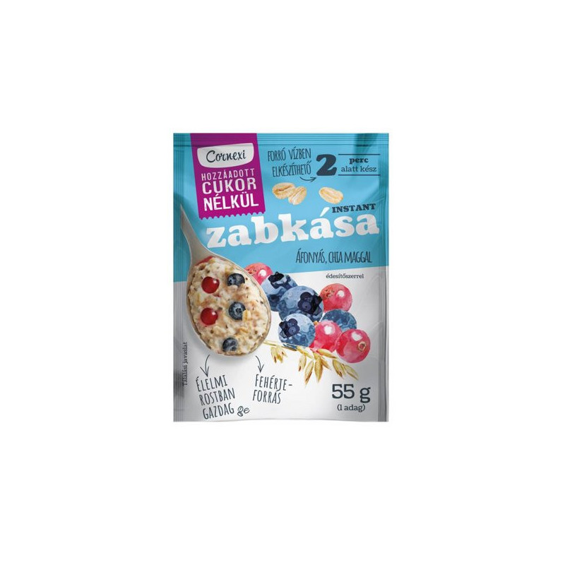 Cornexi ovsená kaša bez cukru s brusnicou a chia semienkami 55g (kartón 16 ks)
