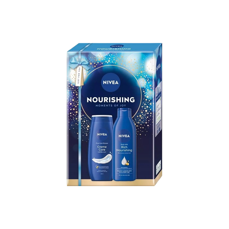 Nivea Darčeková kazeta Creme Care sprxhový gel 250ml + Teľové mlieko 250ml
