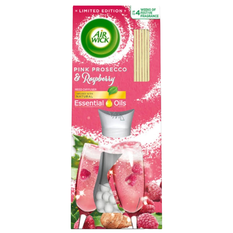 Air Wick Reed Diffuser Esenciálne oleje Pink Prosecco & Raspberry - tyčinky s vôňou ružového prosecca a malín 25 ml