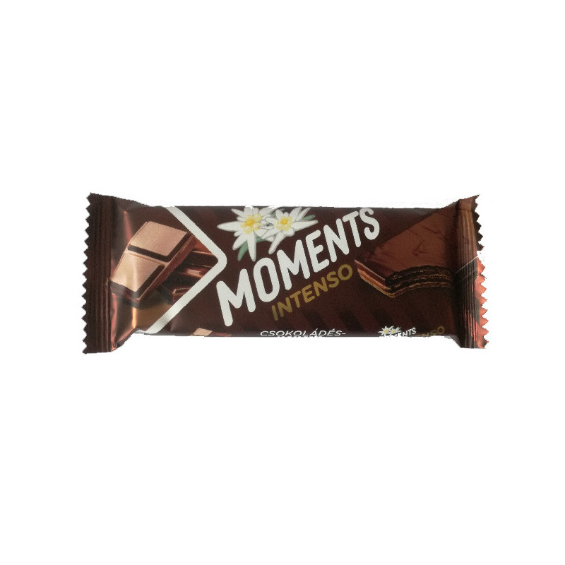 Moments Intenso – kakaová oblátka plnená čokoládovo-kakaovým krémom v kakaovej poleve.40g