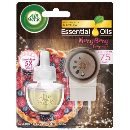 Air Wick Essential Oils Merry Berry - Vôňa zimného ovocia elektrický osviežovač + náhradná náplň 19 ml