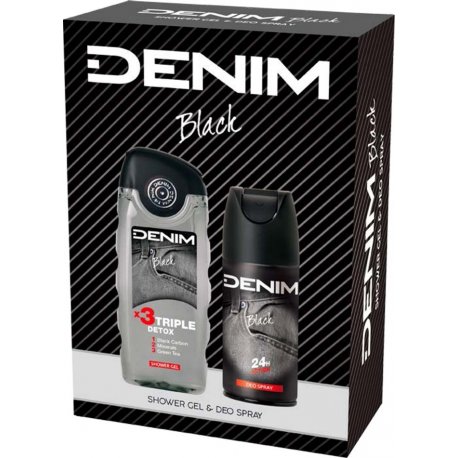 Denim darčeková pánska sada Black- Sprchový gel 250ml + Deodorant 150ml