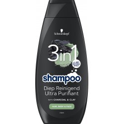 Schwarzkopf Shampoo 3 in 1 Men Charcoal & Clay 400ml